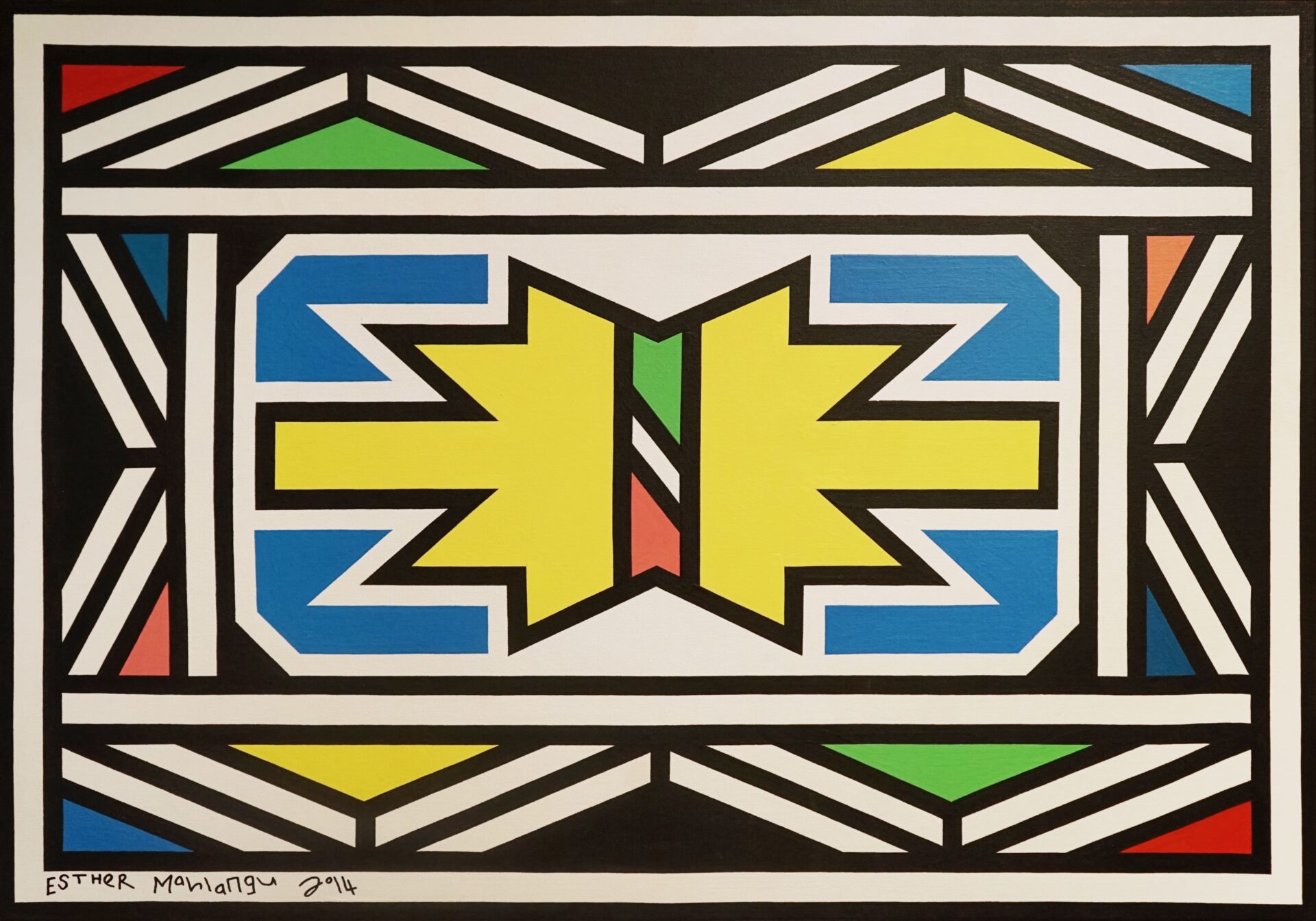 L’opera Ndebele Pattern (2014), realizzata dall'artista sudafricana Esther Mahlangu, in mostra a Verona.